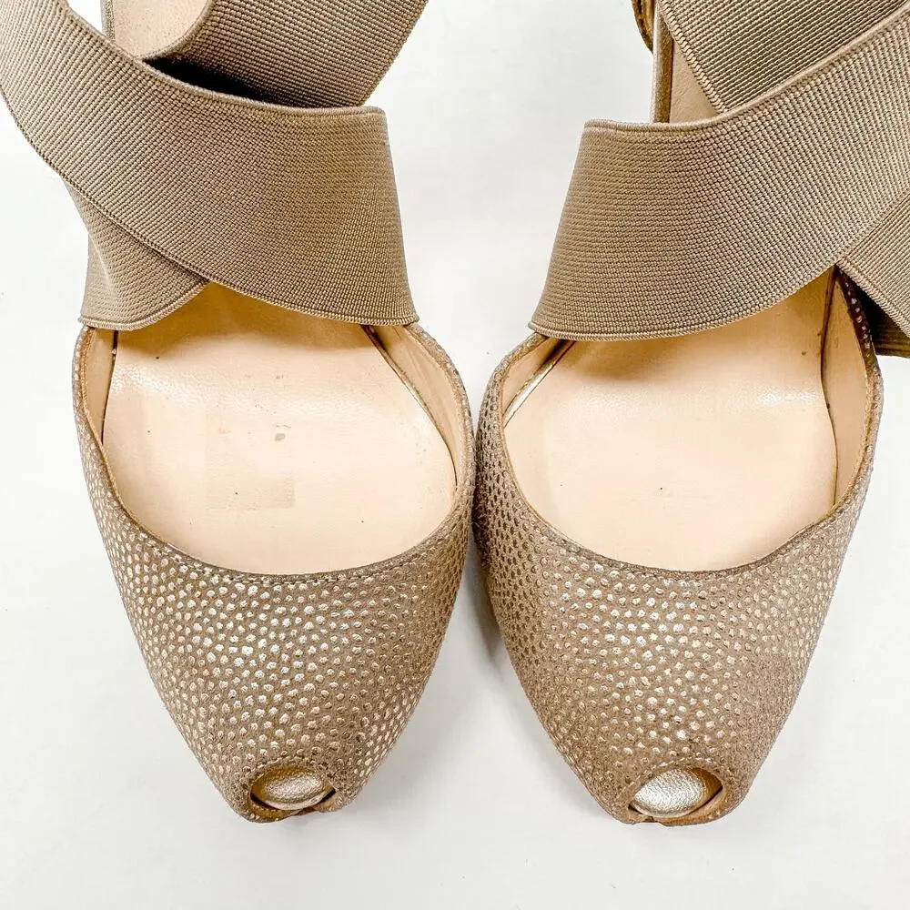 Christian Louboutin Gold Metallic Dotted Textured Big Dorcet Pump Heels EU 37